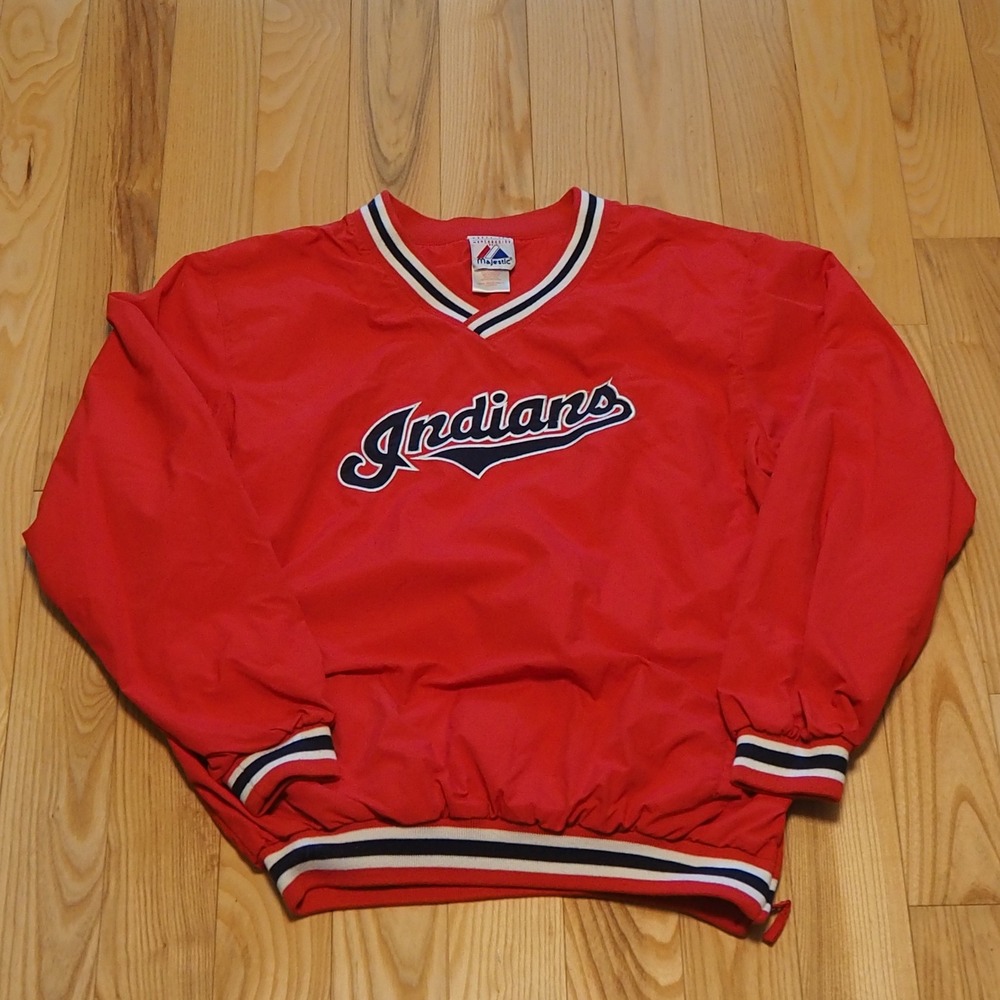 VTG Cleveland Indians Red Pullover Windbreaker Youth XL 18/20 Majestic MLB